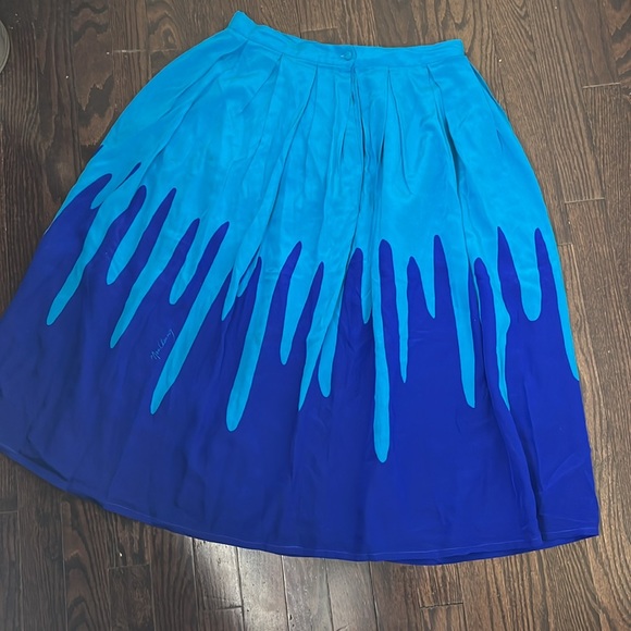 Vintage 100% Silk Skater Inverted Pleat Skirt Size Medium - Picture 12 of 13